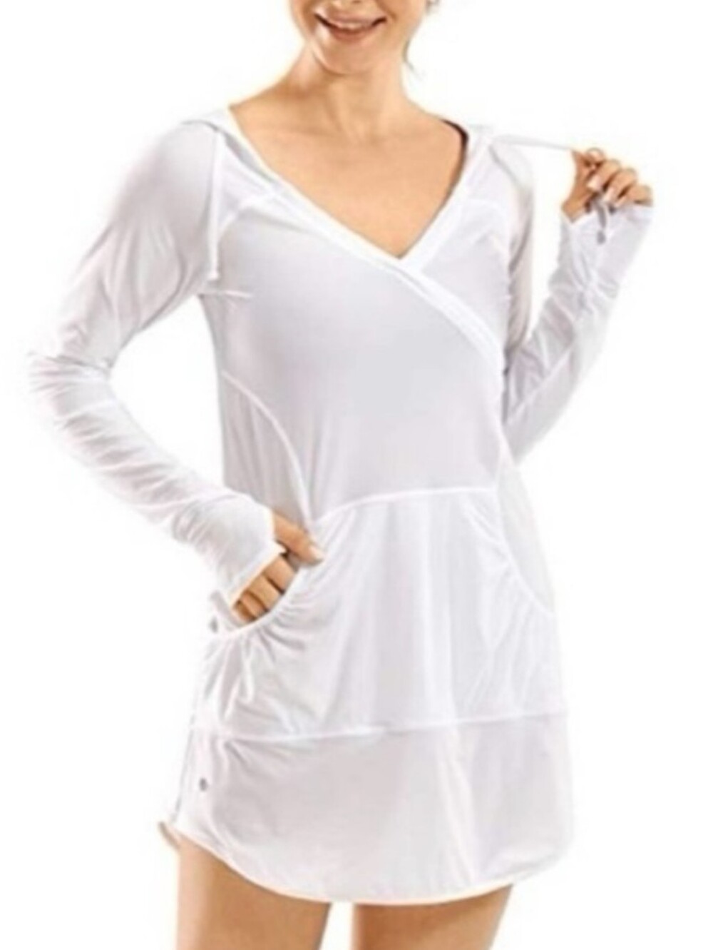 Athleta Wick-It Wader White Hooded Faux Wrap Swim Tunic Quick Dry Cover-up Sz S